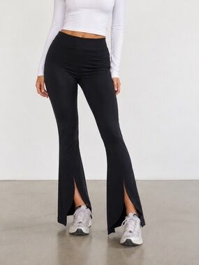 SPANX Black High-Waist Flare Pants with Front Slits